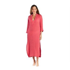 Helen Jon Brigid Tunic Dress Womens Medium Watermelon Pink V-Neck Cotton Gauze